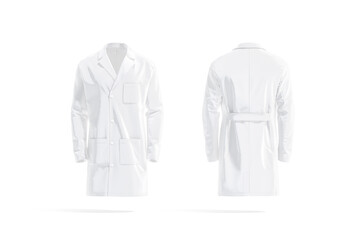 Blank white medical lab coat mockup, front and back view