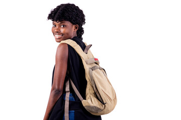 beautiful young student girl wearing a backpack smiling.
