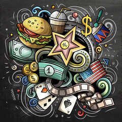 USA cartoon vector doodle chalkboard illustration