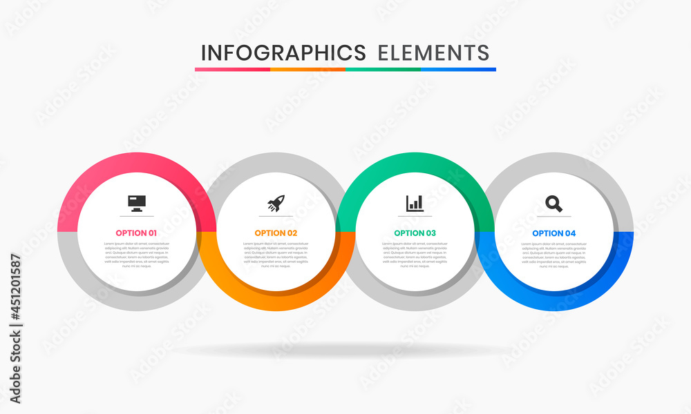 Fototapete Vector Graphic of Infographic Element Design Templates with Icons and 4 Options or Steps. Suitable for Process Diagram, Presentations, Workflow Layout, Banner, Flow Chart, Infographic.