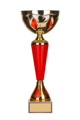 Beautiful gold cup on isolated background for the first place