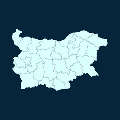 High Detailed Modern Blue Map of Bulgaria. on Dark isolated background, Vector Illustration EPS 10	