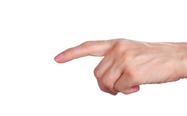 women's hand with index finger isolated on white background