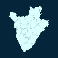 High Detailed Modern Blue Map of Burundi on Dark isolated background, Vector Illustration EPS 10	