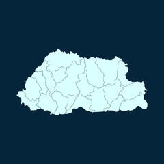 High Detailed Modern Blue Map of Bhutan on Dark isolated background, Vector Illustration EPS 10	