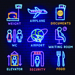 Airport Label Set. Vector Illustration of Flight Promotion.