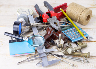 image of many tools close-up on the table
