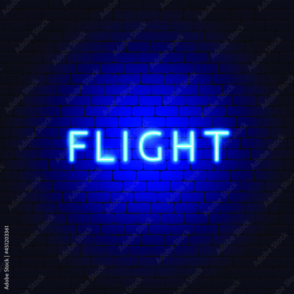 Canvas Prints flight neon text. vector illustration of plane promotion.