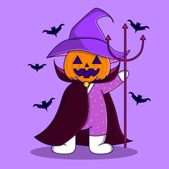 Halloween Dracula Pumpkin Premium Vector