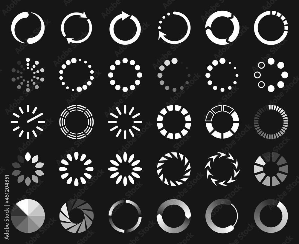 Poster circle loader icon, buffer, upload and download progress bar. circular preloading, progression bars,