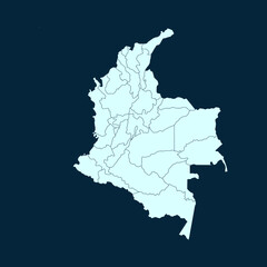 High Detailed Modern Blue Map of Colombia on Dark isolated background, Vector Illustration EPS 10