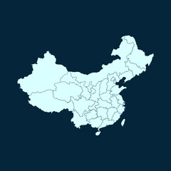 High Detailed Modern Blue Map of China on Dark isolated background, Vector Illustration EPS 10