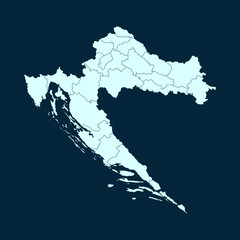 High Detailed Modern Blue Map of Croatia on Dark isolated background, Vector Illustration EPS 10