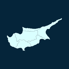 High Detailed Modern Blue Map of Cyprus on Dark isolated background, Vector Illustration EPS 10