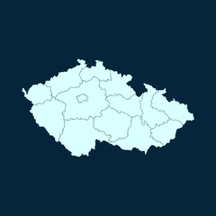 High Detailed Modern Blue Map of Czech Republic on Dark isolated background, Vector Illustration EPS 10