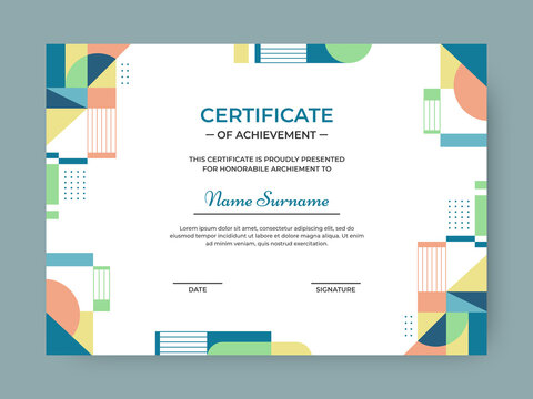 Colorful mosaic certificate vector design template