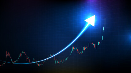 abstract futuristic technology background of stock market and candle stick bar chart graph green and red
