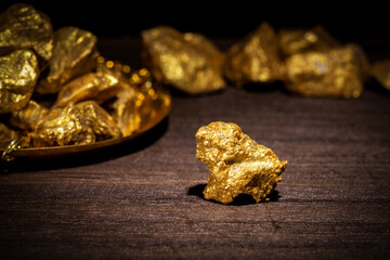 Gold concept, close-up of large gold nuggets