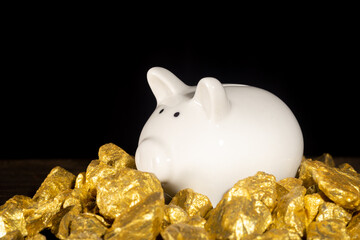Gold and piggy bank, financial concept theme