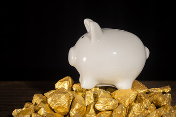 Gold and piggy bank, financial concept theme