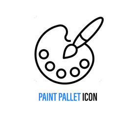 Brush and palette thin line icon, Back to school concept, Paints sign on white background, Color palette and artistic brush icon in outline style for mobile concept, web design. Vector graphics