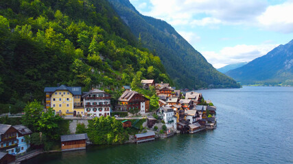 Fototapeta premium Famous village of Hallstatt in Austria - a World Heritage site - travel photography by drone