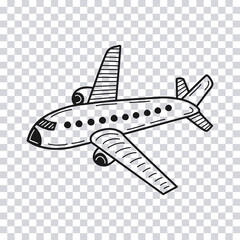 Hand drawn Airplane isolated on transparent background. Vector illustration.