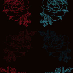 Roses seamless pattern on black background