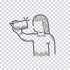 Hand drawn Girl takes Pictures isolated on transparent background. Vector illustration.