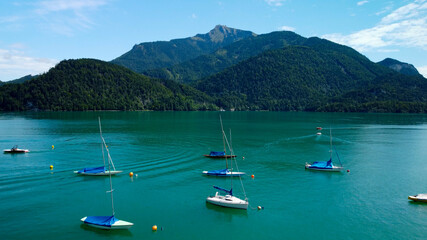 Fototapeta na wymiar Lake Wolfgangsee in Austria from above - travel photography