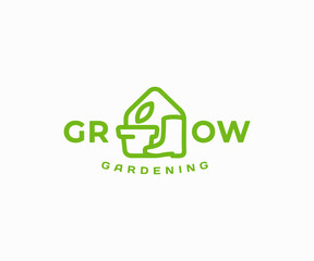 Indoor gardening logo design. Home gardening and horticulture vector design. House pot plants and garden boots logotype 