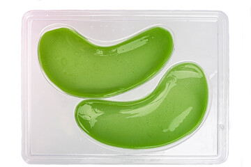 gel cosmetic patches under the eyes on a white background close up