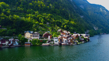Fototapeta na wymiar Famous village of Hallstatt in Austria - a World Heritage site - travel photography by drone