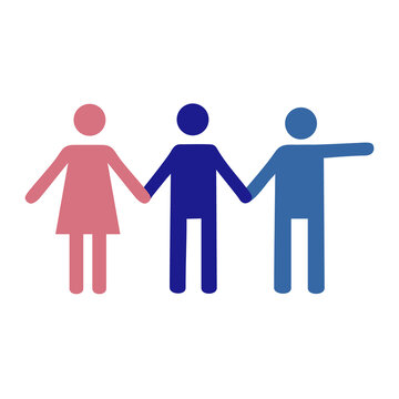 Flat people icon. Uniting people with common interests goals. A working team with a leader indicating movement. Icon of trust, friendship and mutual support for templates and web design. Vector