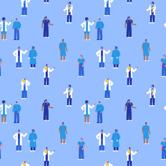 Diverse hospital doctor people seamless pattern