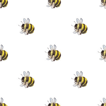 watercolor seamless pattern with bumblebee