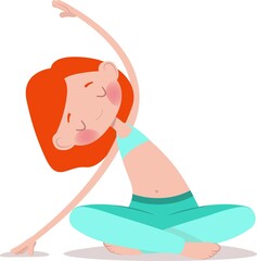 Vector illustration in flat simple style with female character - red hair girl in yoga pose. 
