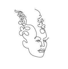 Female face drawn in one line. Continuous line. Vector illustration in a minimalistic style.