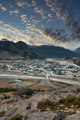 Aerial view of the town, El Chalten, located in the province of Santa Cruz, Argentina.