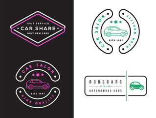 Set of Four Car Rental or Car Service Signs. Template with Fictitious Text.