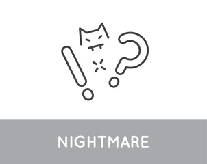 Nightmare or Insomnia linear icon. Sleep deprivation. Person awake. Sleeplessness. Exhaustion, fatigue. Mental disorder.
