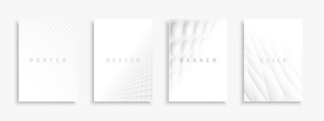 Collection of vector light abstract contemporary templates, covers, placards, brochures, banners, flyers, backgrounds. White futuristic creative design with 3d shapes and vision perspective