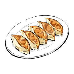 手書きラフスケッチ_焼き餃子 gyoza
