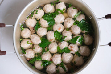 Beef meatballs soup inside a bowl