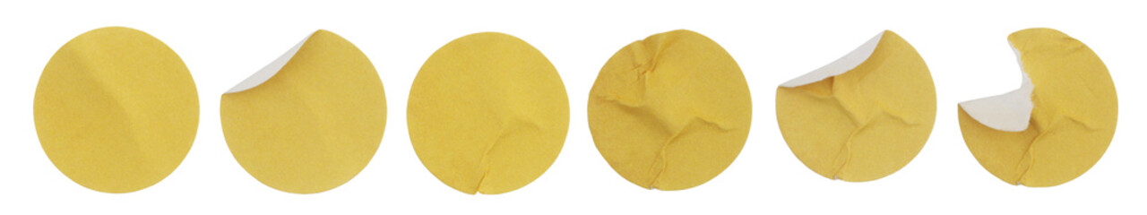 Round yellow paper stickers collection isolated on white 