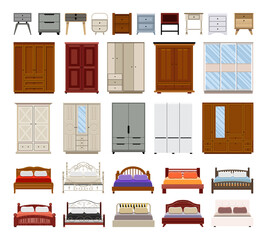 Collection of detailed bedroom furniture.