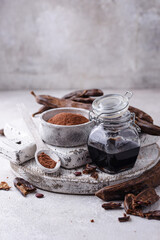 Carob pods, powder and molasses or syrup