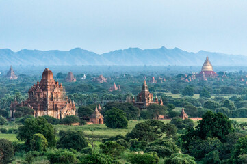 Myanmar (ex Birmanie). Bagan, Mandalay region. The historic plain of Bagan with there old temples