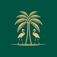 adventure logo design with illustration palm tree and flamingos