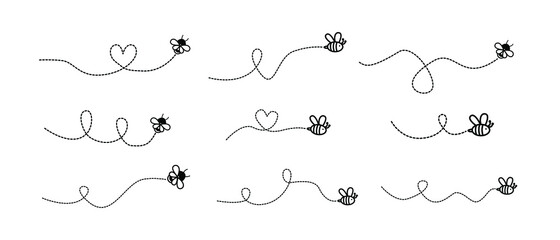 Set of bee flying illustration - obrazy, fototapety, plakaty